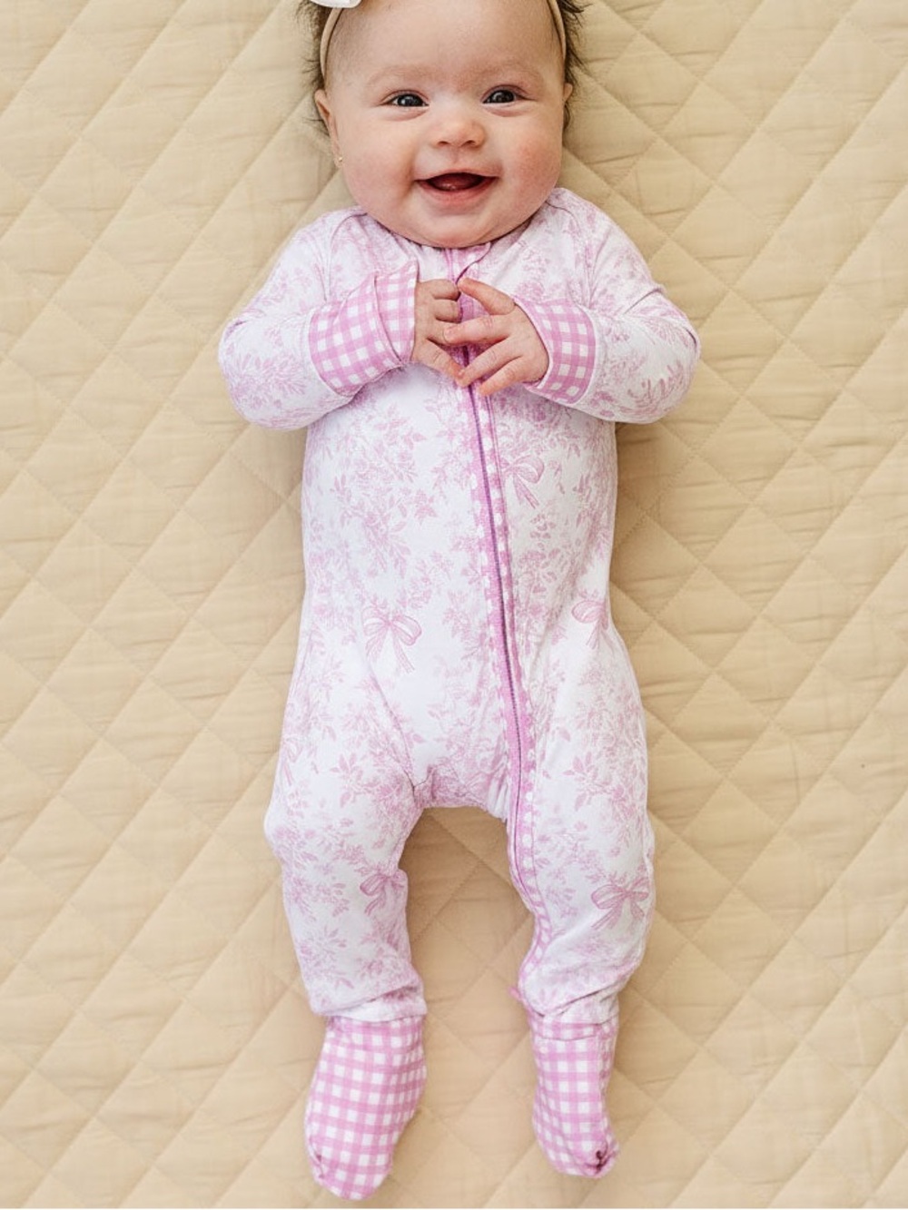 LUCKY PANDA KIDS BAMBOO BOW GINGHAM FOOTIE